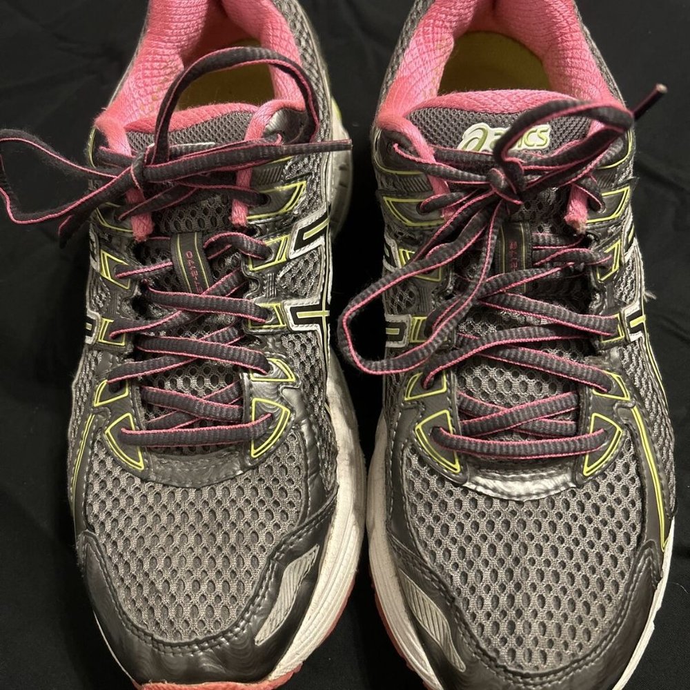 Asics Running Gray Pink Neon Green Walking Shoes Womens Size 8 #323